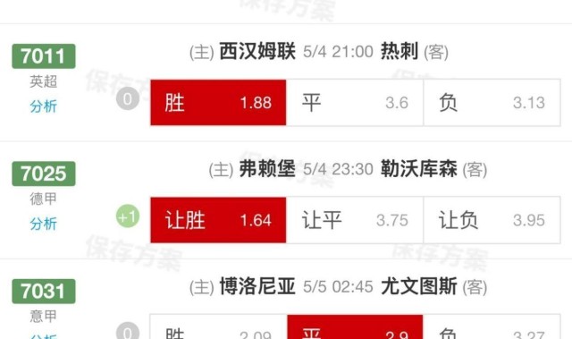 5.4周日精选比赛：弗赖堡VS勒沃库森+博洛尼亚VS尤文图斯（昨39√26附今日扫盘比分）